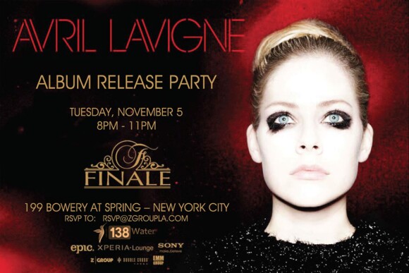 138 Water était partenaire de la release party de l'album d'Avril Lavigne au club The Finale à New York, le 5 novembre 2013.