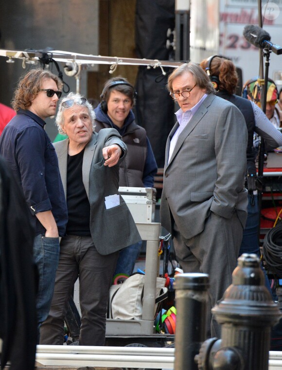 Abel Ferrara, Gérard Depardieu et Jacqueline Bisset sur le tournage du film à New York, le 25 avril 2013.