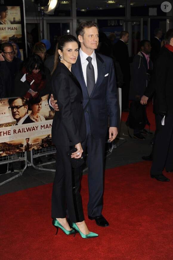 Colin Firth et sa femme Livia Giuggioli lors de la première du film Railway Man à Londres, le 4 décembre 2013.