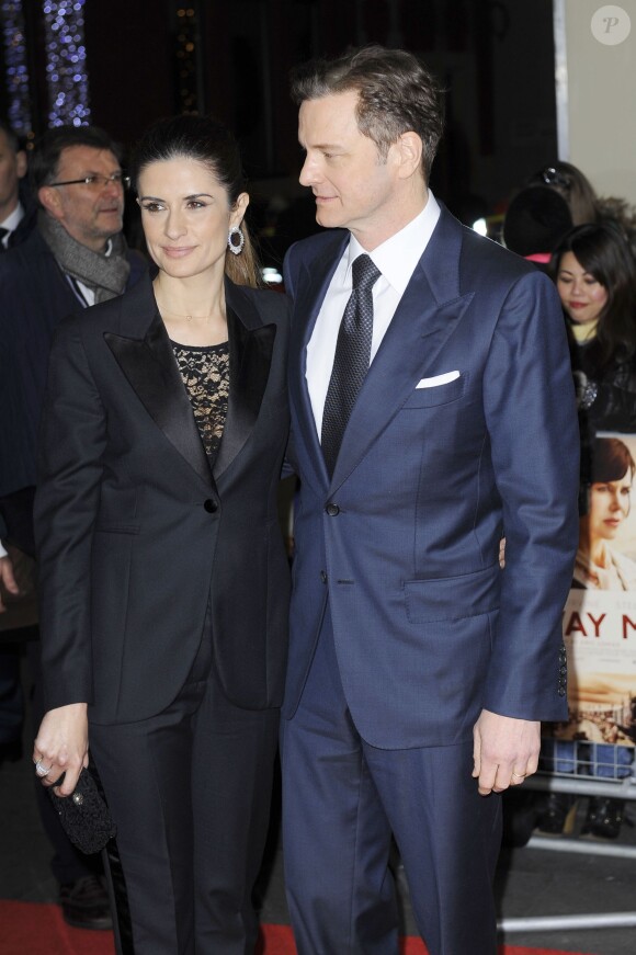 Colin Firth et sa femme Livia Giuggioli lors de la première du film Railway Man à Londres, le 4 décembre 2013.