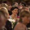 La reine Silvia de Suède lors du banquet en l'honneur des Prix Nobel le 10 décembre 2013 à Stockholm