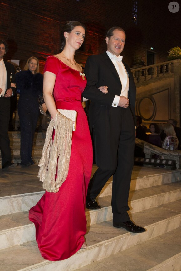 La comtesse Bettina Bernadotte et Mark F. Brzezinski (ambassadeur des Etats-Unis en Suède) au banquet organisé en l'honneur des lauréats des Nobel 2013, à l'Hôtel de Ville de Stockholm le 10 décembre 2013