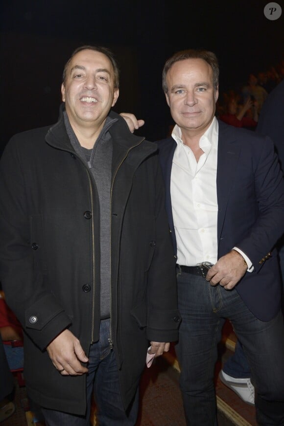 Jean-Marc Morandini et Fabien Lecoeuvre au premier concert de Céline Dion au POPB de Paris. Le 25 novembre 2013