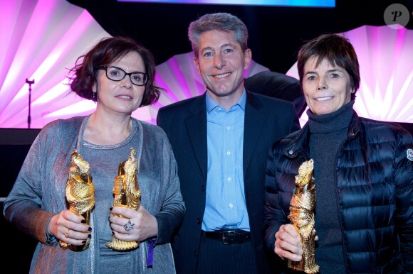 Anne-Marie Lagrange, Gilles Portelle et Annie Famose lors de la cérémonie des "Femmes en Or 2013" à Avoriaz, le 14 décembre 2013.