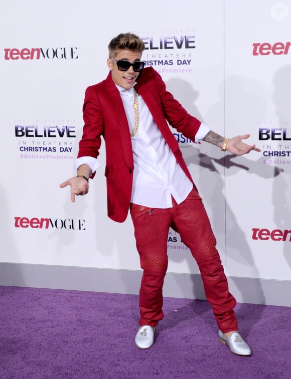 Justin Bieber à l'avant-première du film "Believe" à Los Angeles, le 18 décembre 2013.