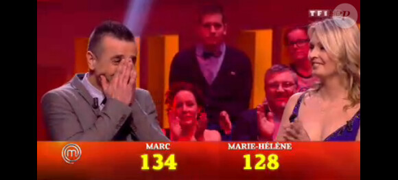 Marc, sacré gagnant, lors de la finale de la 4e saison de MasterChef, sur TF1, le 20 décembre 2013.