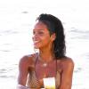 Rihanna savoure une bière bien fraîche à la plage lors de ses vacances à la Barbade, le 28 décembre 2013.