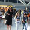 Catherine Zeta Jones et ses enfants Dylan et Carys à l'aéroport de New York le 16 juillet 2012