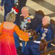  La reine Margrethe II de Danemark et le prince consort Henrik lors de la réception du Nouvel An du corps diplomatique au palais Christiansborg à Copenhague le 6 janvier 2014. 