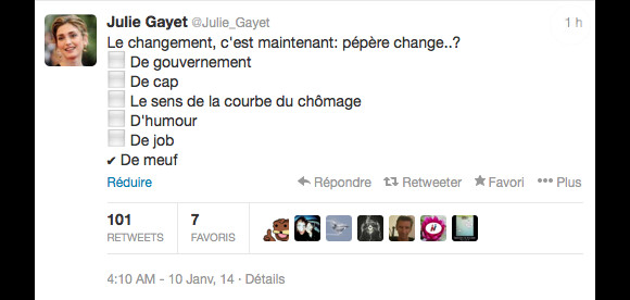 L'un des comptes parodiques consacrés à Julie Gayet depuis la parution de Closer, le 9 février 2013.