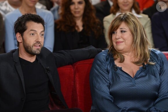 Frédéric Diefenthal et Michèle Bernier lors de l'enregistrement de l'émission Vivement Dimanche à Paris le 8 janvier 2014. L'émission sera diffusée le 12 janvier 2014