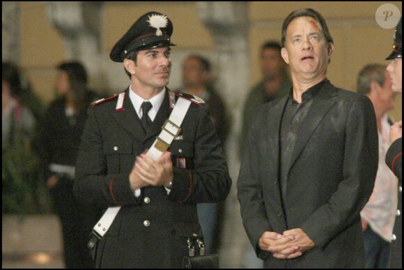 Exclusif - Victor Alfieri et Tom Hanks sur le tournage du films Anges et démons, en 2008.