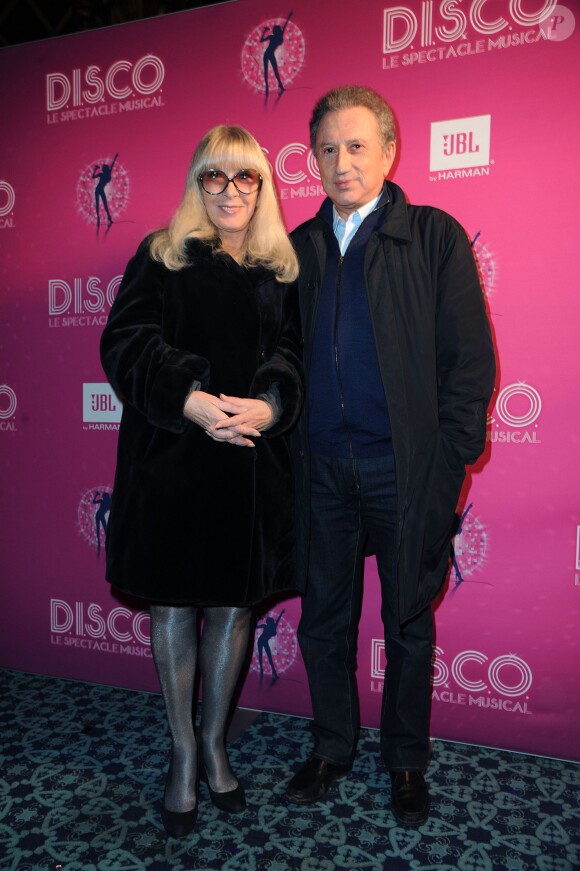 Exclu - Michel Drucker et son epouse Dany Saval lors de la dernière du spectacle ''D.I.S.C.O'' aux Folies Bergère à Paris, le 10 janvier 2014.