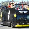Le magazine Playboy célèbre son 60eme anniversaire en défilant dans un bus avec 60 Playmates, dans les rues de West Hollywood. Le 16 janvier 2014.