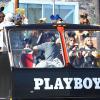 Le magazine Playboy fête son 60eme anniversaire en défilant dans un bus avec 60 Playmates dans les rues de West Hollywood. Le 16 janvier 2014.
