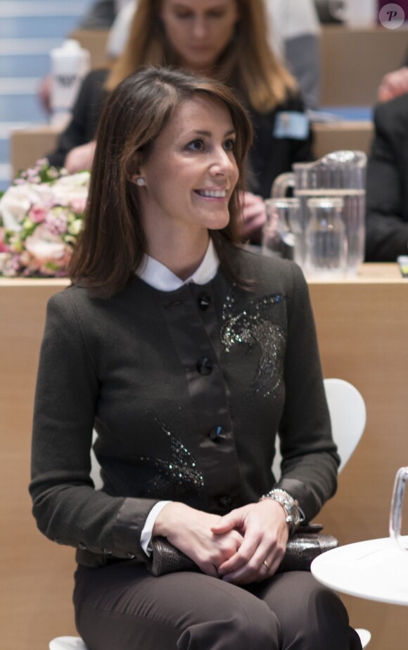 La princesse Marie de Danemark à l'Université du Danemark du Sud d'Odense, le 20 janvier 2014, pour une conférence portant sur l'influence de l'environnement social dans l'acquisition du langage chez l'enfant.