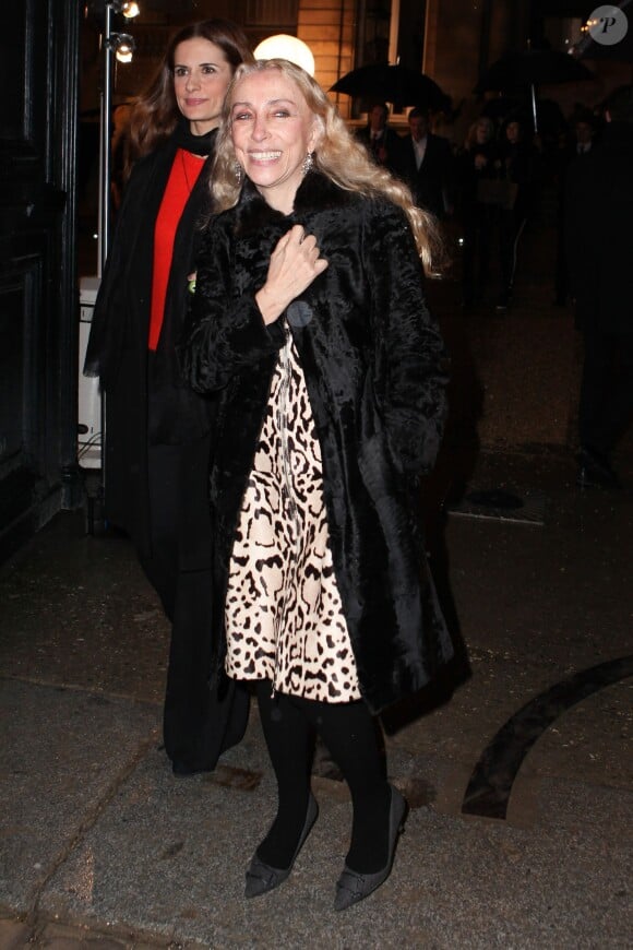 Franca Sozzani arrive à l'hôtel Salomon de Rotschild pour assister au défilé Valentino haute couture. Paris, le 22 janvier 2014.