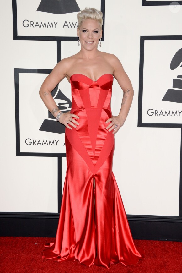 Pink arrive au Staples Center pour la 56e édition des Grammy Awards. Los Angeles, le 26 janvier 2014.