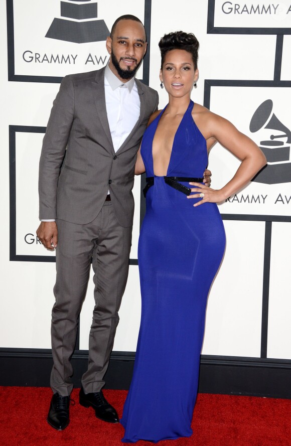 Swizz Beatz et Alicia Keys arrivent au Staples Center pour la 56e édition des Grammy Awards. Los Angeles, le 26 janvier 2014.