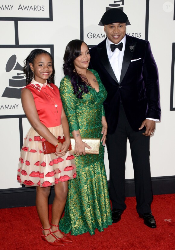 Nina et ses parents Simone Johnson et LL Cool J arrivent au Staples Center pour la 56e édition des Grammy Awards. Los Angeles, le 26 janvier 2014.