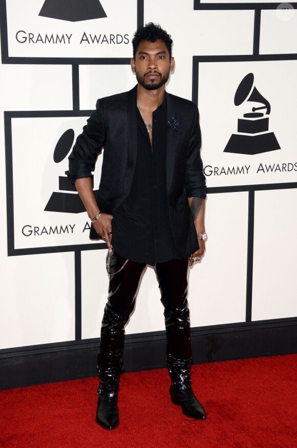 Miguel arrive au Staples Center pour la 56e édition des Grammy Awards. Los Angeles, le 26 janvier 2014.