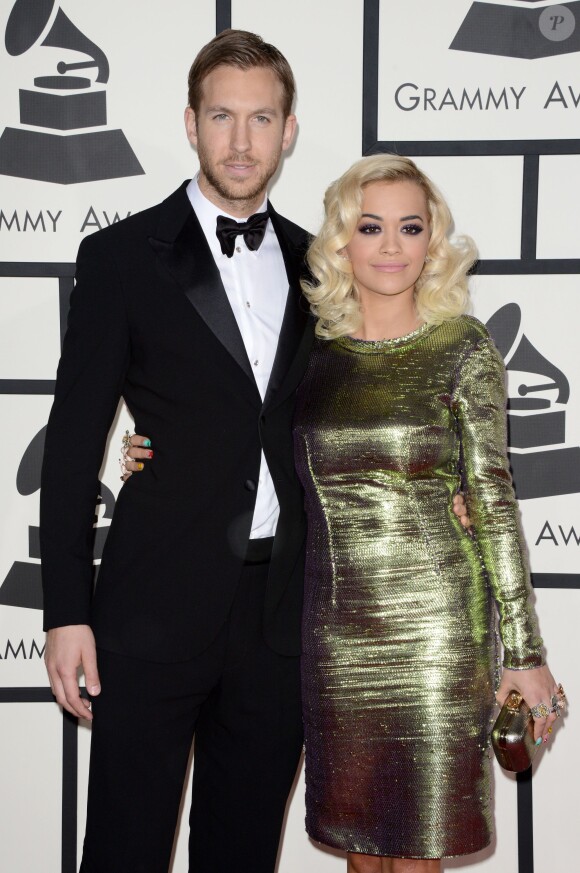 Calvin Harris et Rita Ora arrivent au Staples Center pour la 56e édition des Grammy Awards. Los Angeles, le 26 janvier 2014.