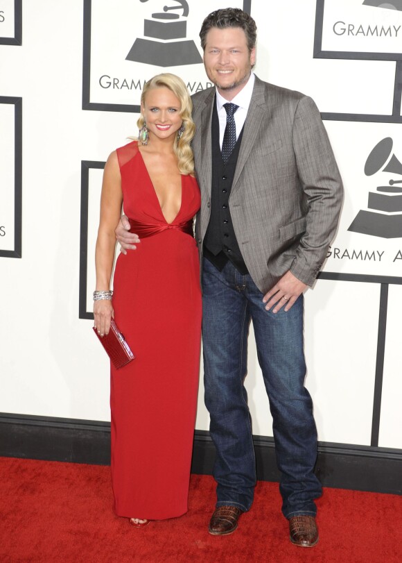 Miranda Lambert et son mari Blake Shelton arrivent au Staples Center pour la 56e édition des Grammy Awards. Los Angeles, le 26 janvier 2014.