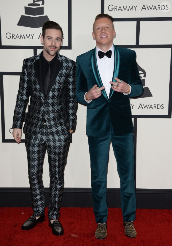 Ryan Lewis et Macklemore arrivent au Staples Center pour la 56e édition des Grammy Awards. Los Angeles, le 26 janvier 2014.