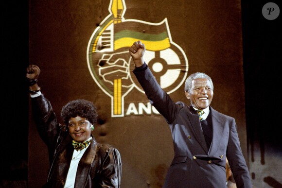 Nelson Mandela et Winnie à Wembley le 17 avril 1990.