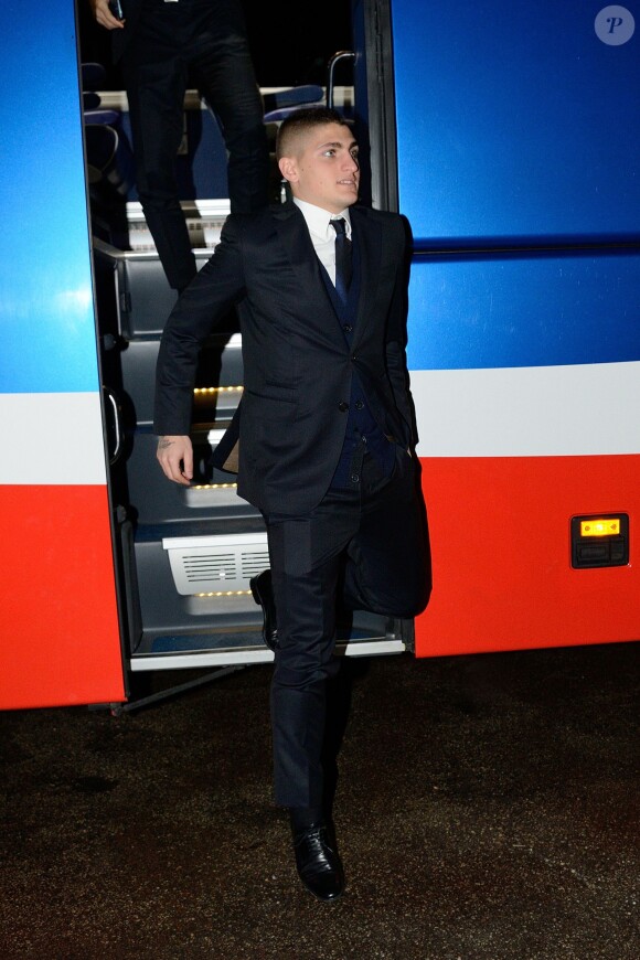 Marco Verratti lors de son arrivée au dîner de gala de la Fondation PSG au Pré Catelan à Paris, le 28 janvier 2014