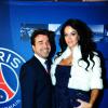 Jade Foret et Arnaud Lagardère lors du dîner de gala de la Fondation PSG, le 28 janvier 2014, au Pré Catelan à Paris