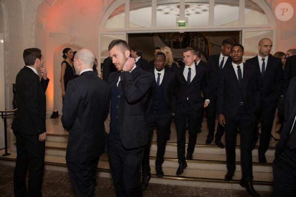 Les joueurs du PSG lors du dîner de gala de la Fondation PSG, le 28 janvier 2014, au Pré Catelan à Paris