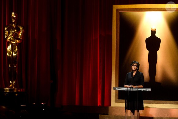 La présidente Cheryl Boone Isaacs aux nominations aux Oscars au Samuel Goldwyn Theater de Beverly Hills, Los Angeles, le 16 janvier 2014.