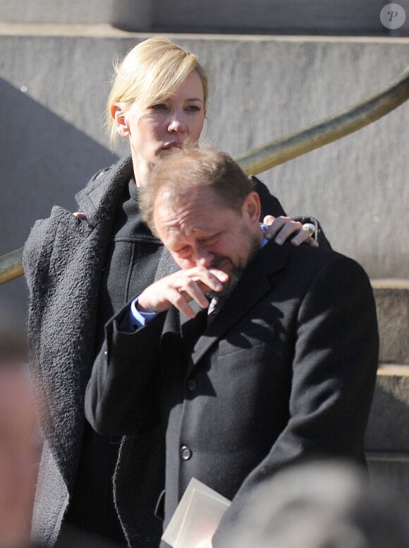 Cate Blanchett assiste aux obsèques de l'acteur Philip Seymour Hoffman en l'église St. Ignatius de Loyola à New York, le 7 février 2014.