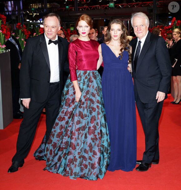 André Dussollier, Léa Seydoux, Christophe Gans et Yvonne Catterfeld (enceinte) à la première du film La Belle et la Bête lors du 64e Festival International du Film de Berlin, le 14 février 2014.