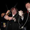Gérard Depardieu et Christian Estrosi, le maire de Nice, à la soirée d'ouverture du 130ème Carnaval de Nice, le 14 février 2014, place Masséna.