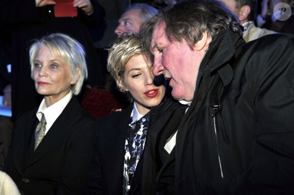 Gérard Depardieu, en charmante compagnie, à la soirée d'ouverture du 130ème Carnaval de Nice, le 14 février 2014, place Masséna.
