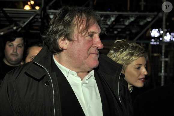 Gérard Depardieu déchaîné à la soirée d'ouverture du 130ème Carnaval de Nice, le 14 février 2014, place Masséna.