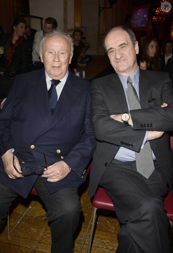 Philippe Bouvard et Pierre Lescure à la soirée des 19e Lauriers de la Radio et de la Télévision à l'Hôtel de Ville de Paris, le 17 février 2014.