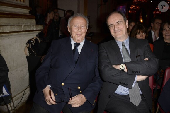 Philippe Bouvard et Pierre Lescure à la soirée des 19e Lauriers de la Radio et de la Télévision à l'Hôtel de Ville de Paris, le 17 février 2014.