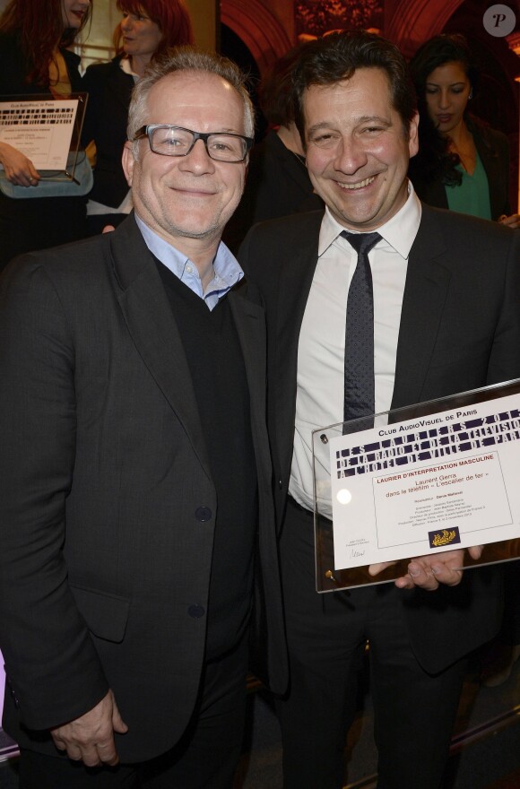 Laurent Gerra et Thierry Frémaux à la soirée des 19e Lauriers de la Radio et de la Télévision à l'Hôtel de Ville de Paris, le 17 février 2014.