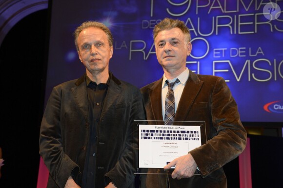 Jean-Claude Petit et Olivier Bellamy à la soirée des 19e Lauriers de la Radio et de la Télévision à l'Hôtel de Ville de Paris, le 17 février 2014.