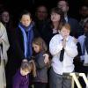Les trois enfants de Philip Seymour Hoffman, Cooper, Tallulah et Willa, avec leur mère Mimi O'Donnell aux funérailles de PSH à New York, le 7 février 2014.