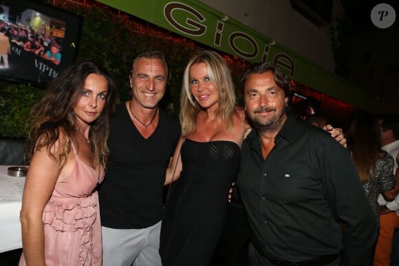 Exclusif - David Ginola et sa femme Coraline, Henri Leconte et sa femme Florentine - Soirée au VIP Room après la première journée du Classic Tennis Tour à Saint-Tropez, le 12 juillet 2013.