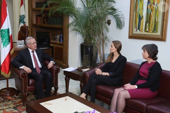 Le président libanais recevant Angelina Jolie près de Beyrouth le 24 février 2014