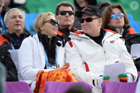 La princesse Charlene et le prince Albert II de Monaco aux JO de Sotchi le 9 février 2014