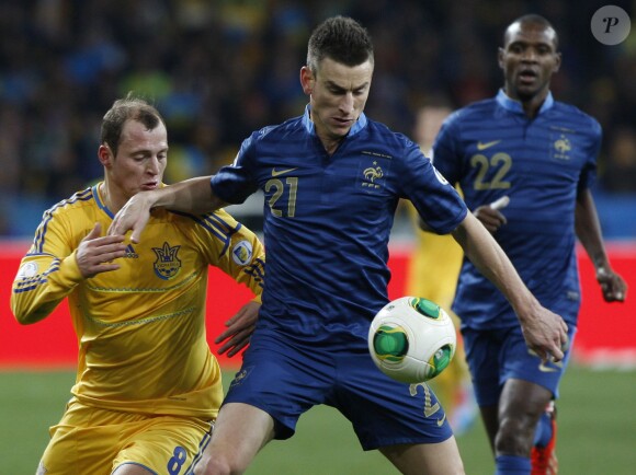 Laurent Koscielny lors du match de barrage pour la coupe du monde au Brésil face à l'Ukraine, à l'Olympic Stadium de Kiev, le 16 novembre 2013