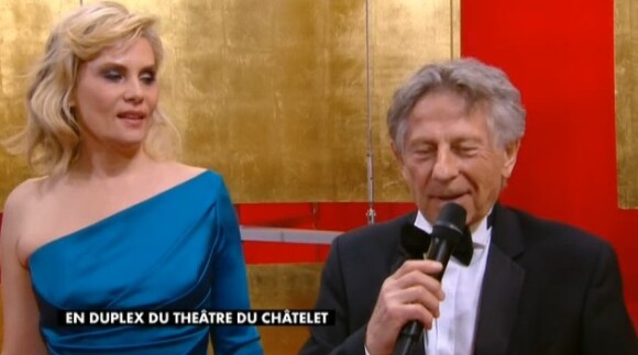 Emmanuelle Seigner et Roman Polanski arrivent aux César 2014.