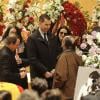 Le prince Felipe d'Espagne, le frère de Paco de Lucia, Pepe de Lucia aux obsèques du guitariste Paco de Lucia à Madrid, le 28 février 2014.