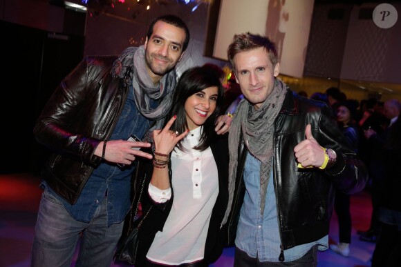 Tarek Boudali, Reem Kherici et Philippe Lacheau - 11e anniversaire de la marque Eleven Paris à la Gaîté Lyrique à Paris, le 4 mars 2014.